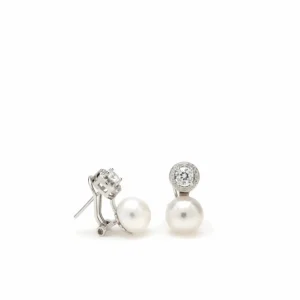 Pendientes Perlas | LINEARGENT Pendientes tu y yo con perla diseño circular con circonitas