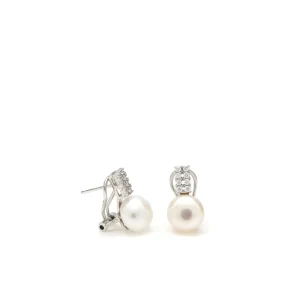 Pendientes Perlas | Pendientes Pequeños | LINEARGENT Pendientes tu y yo con perla diseño rectangular de circonitas