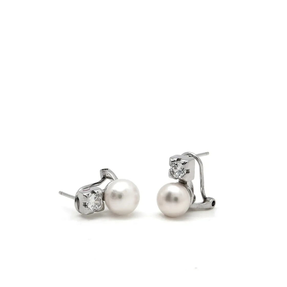Pendientes Perlas | Pendientes Pequeños | LINEARGENT Pendientes tu y yo diseño perla acompañado de un cuarzo adamantino