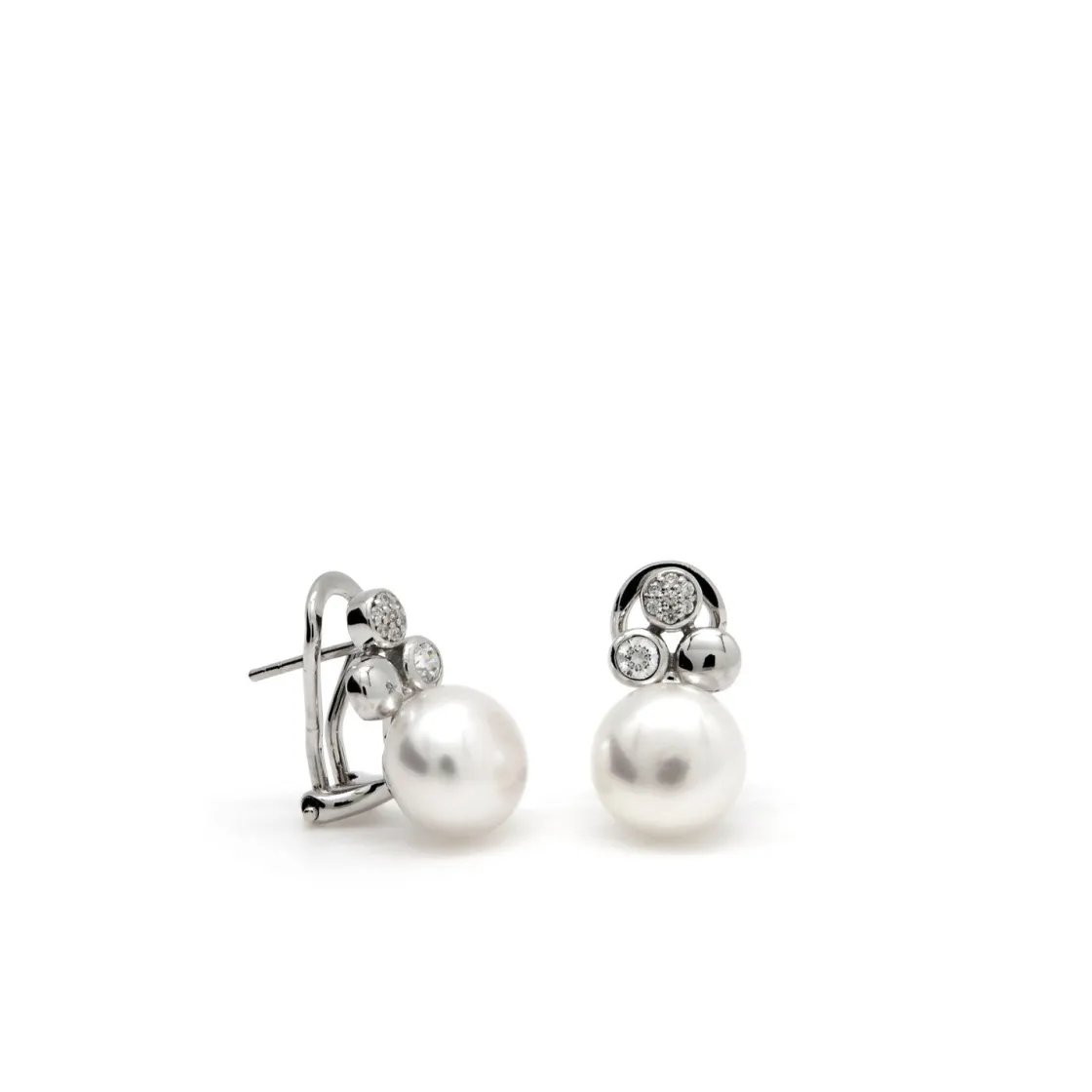 Pendientes Perlas | Pendientes Pequeños | LINEARGENT Pendientes tu y yo diseño perla detalles de circonita y plata lisa