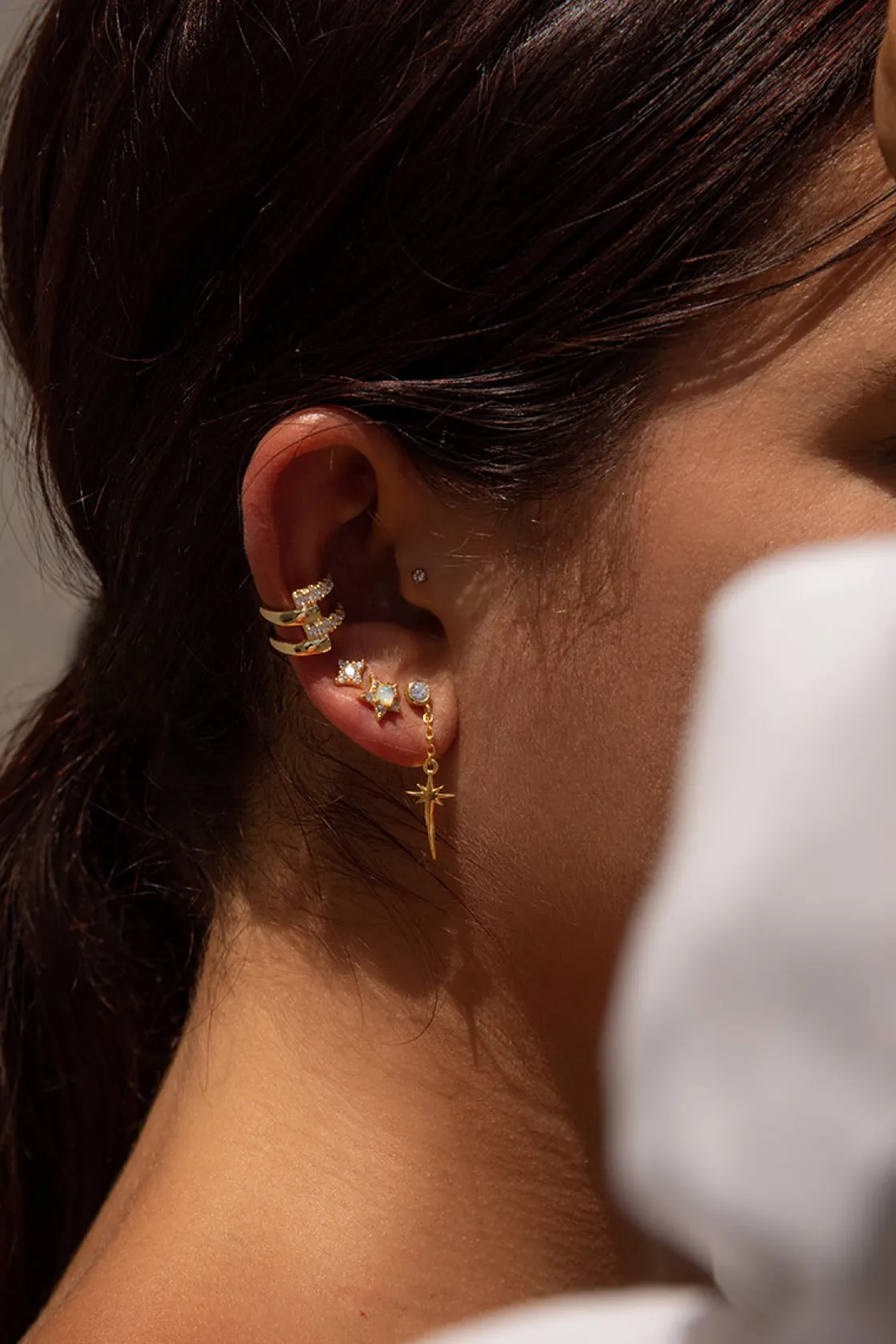 Segundo Pendiente | LINEARGENT Piercing con colgante de plata diseño charm destello