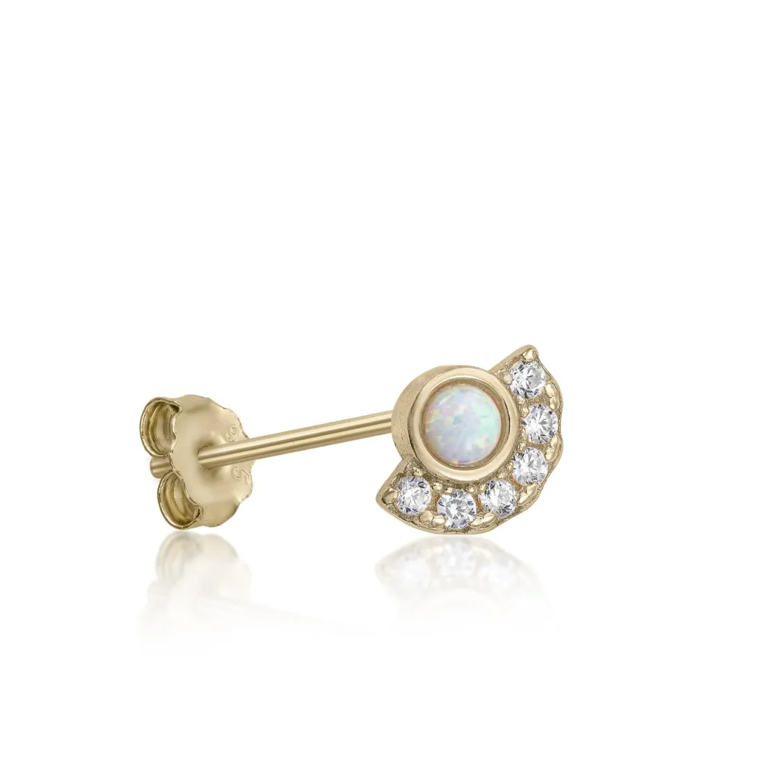 Segundo Pendiente | LINEARGENT Piercing de plata bañada en oro diseño corona ópalo