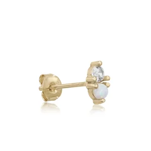 Segundo Pendiente | LINEARGENT Piercing de plata bañada en oro diseño mini ópalo y circonita