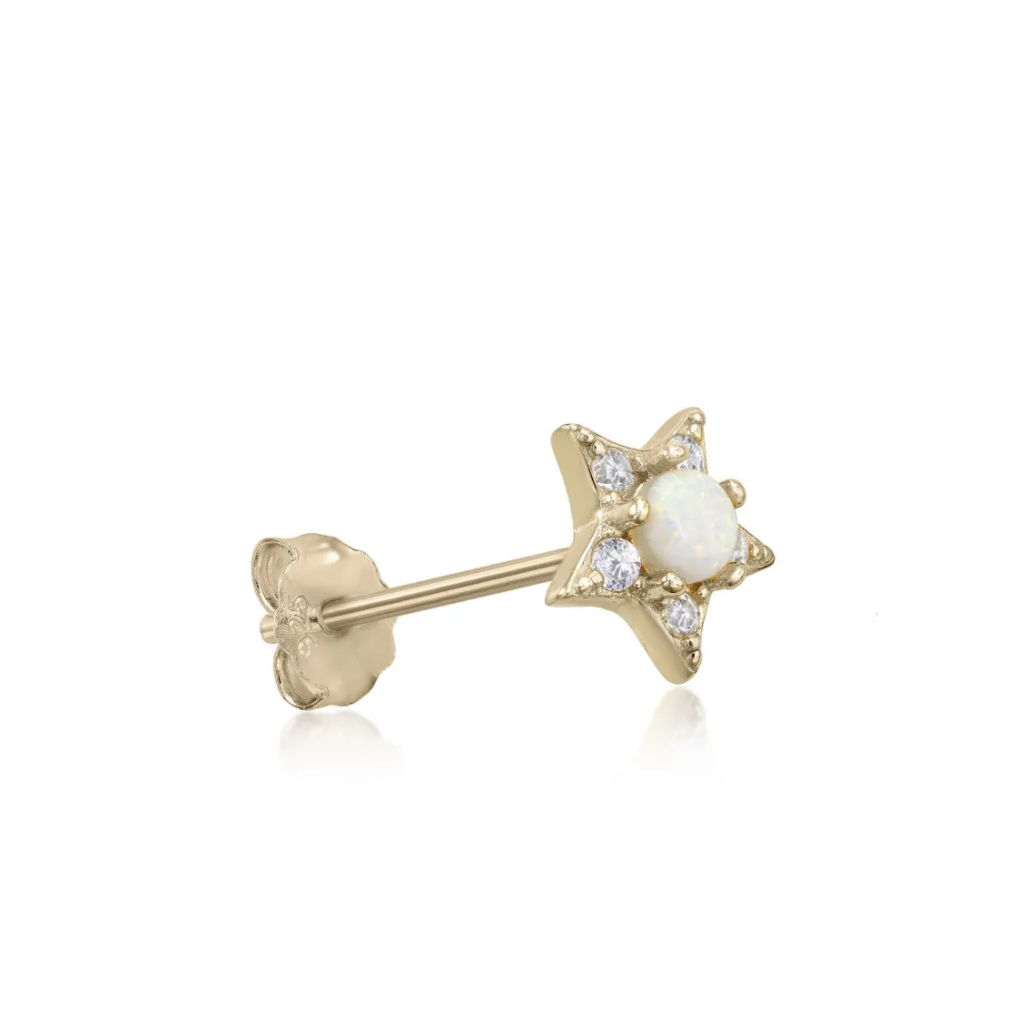 Segundo Pendiente | LINEARGENT Piercing de plata bañado en dorado diseño estrella ópalo con circonitas