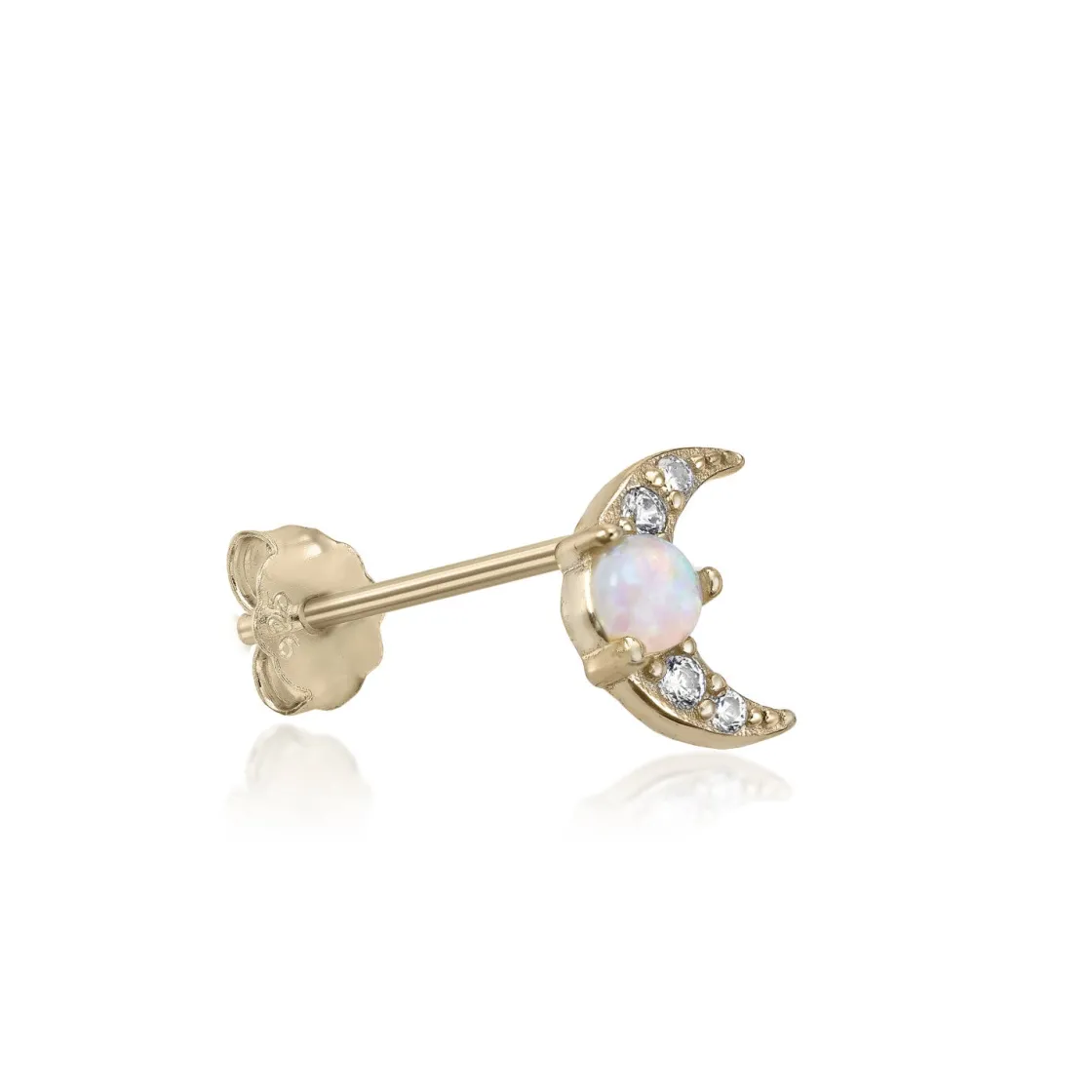 Segundo Pendiente | LINEARGENT Piercing de plata bañado en dorado diseño luna ópalo y circonitas