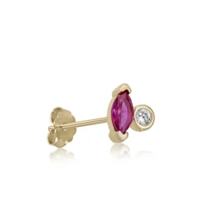 Segundo Pendiente | LINEARGENT Piercing de plata baño dorado con circonita color fucsia