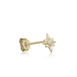 Segundo Pendiente | LINEARGENT Piercing de plata baño dorado diseño estrella polar con ópalo