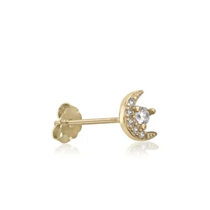 Segundo Pendiente | LINEARGENT Piercing de plata baño dorado diseño mini luna y circonitas