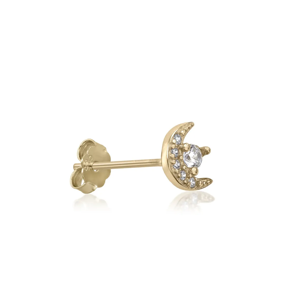 Segundo Pendiente | LINEARGENT Piercing de plata baño dorado diseño mini luna y circonitas