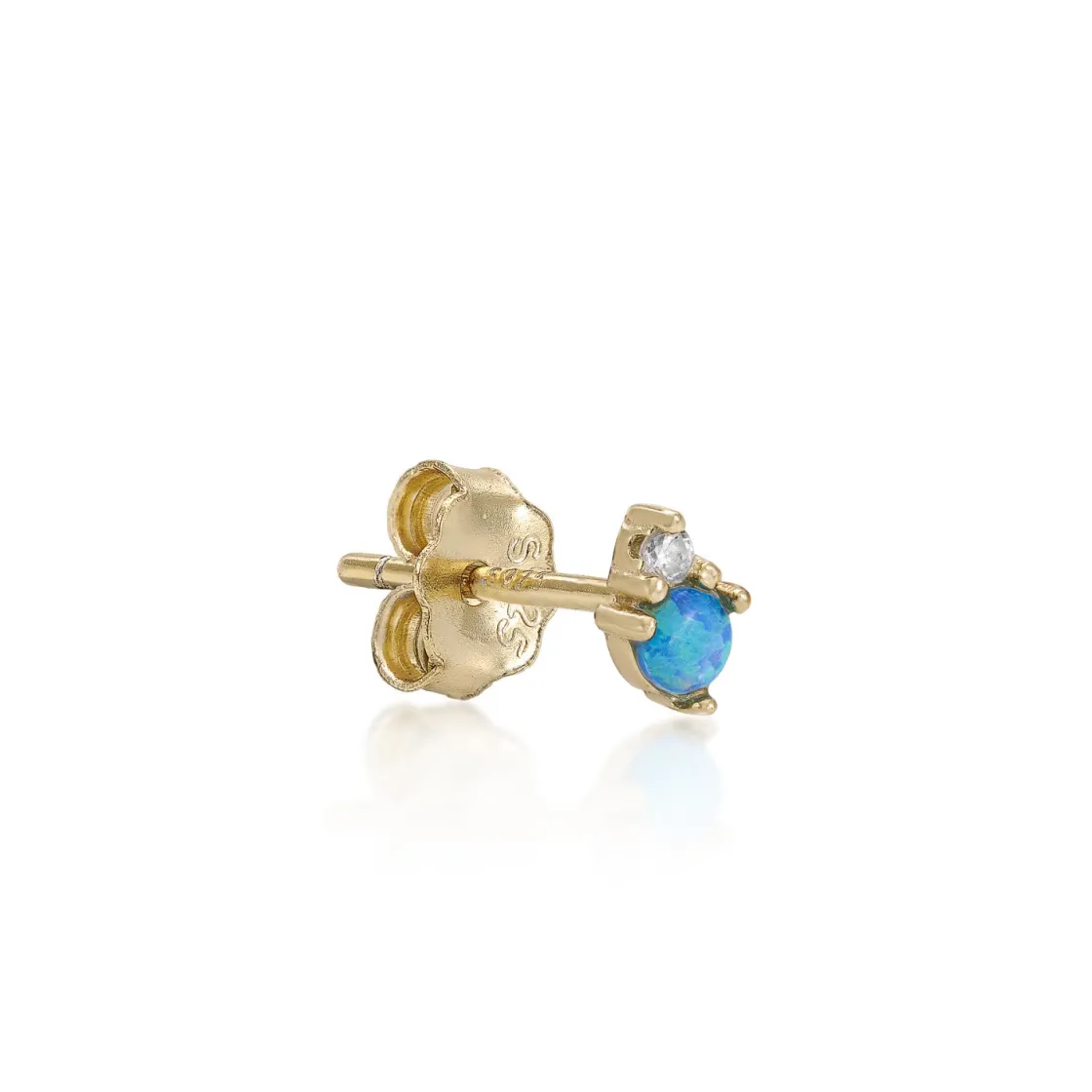 Segundo Pendiente | LINEARGENT Piercing de plata baño dorado diseño mini ópalo y circonita