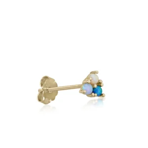 Segundo Pendiente | LINEARGENT Piercing de plata baño dorado diseño triple ópalo