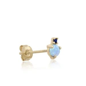Segundo Pendiente | LINEARGENT Piercing de plata baño dorado mini ópalo con circonita