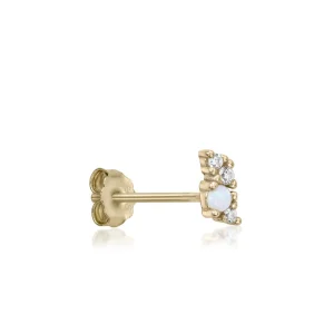 Segundo Pendiente | LINEARGENT Piercing de plata baño dorado mini ópalo y 2 circonitas