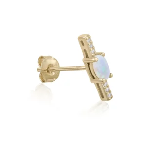 Segundo Pendiente | LINEARGENT Piercing de plata baño dorado ópalo central y circonitas