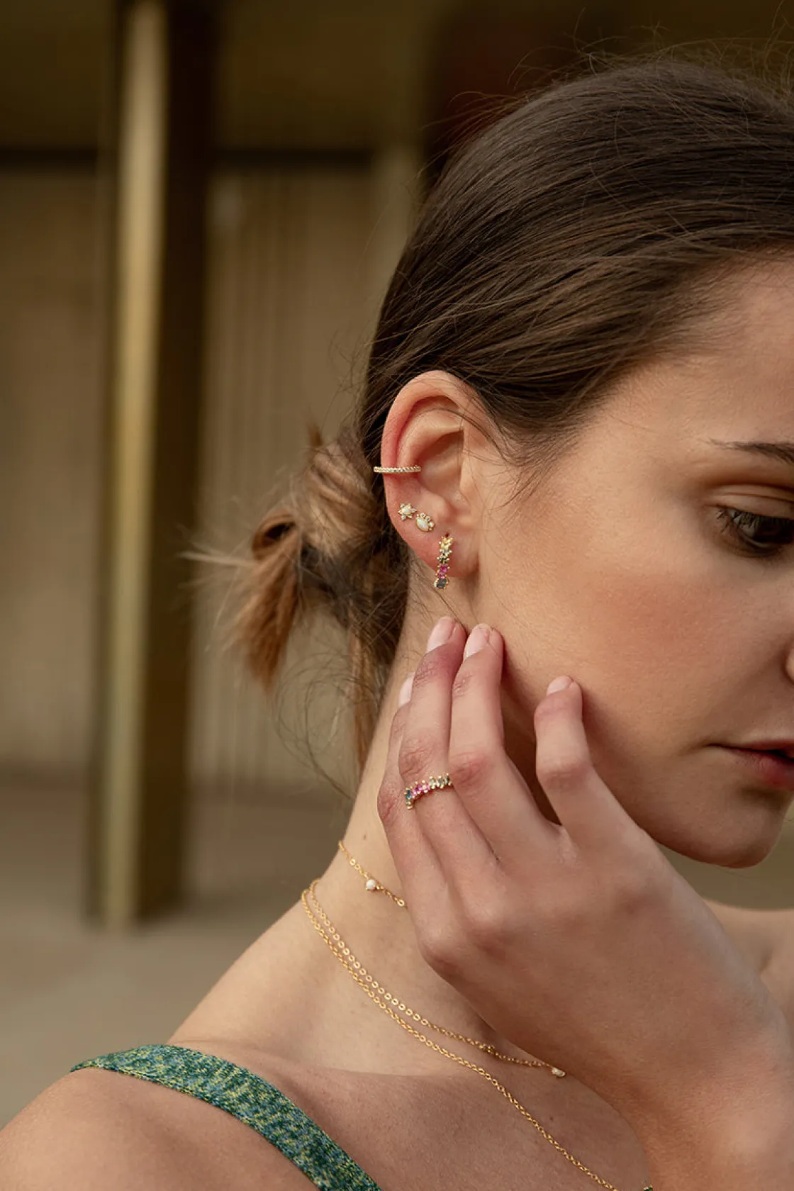 Segundo Pendiente | LINEARGENT Piercing de plata con motivo lagrimal de nácar y circonitas