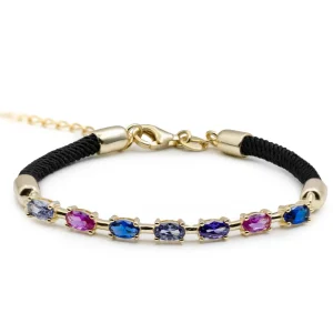 Pulseras Con Piedras | LINEARGENT Pulsera con piedras de colores centrales y cordon.