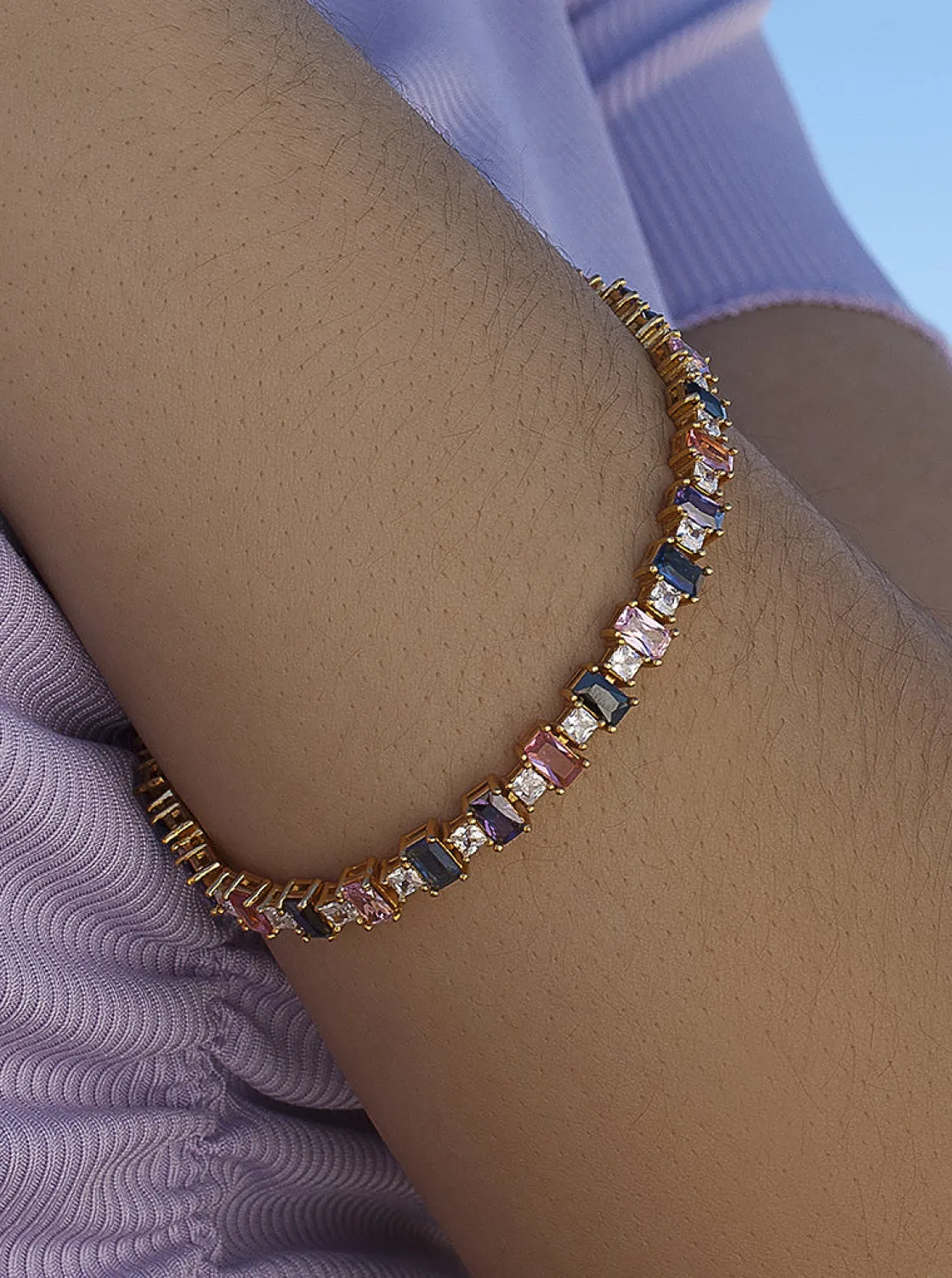 Pulseras Con Piedras | LINEARGENT Pulsera con piedras en talla esmeralda multicolor