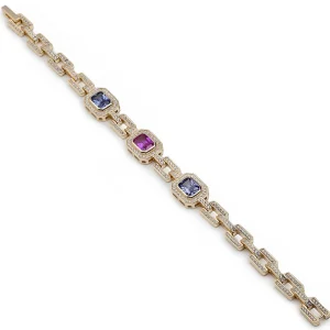 Pulseras Con Piedras | LINEARGENT Pulsera con piedras tono fucsia y calcedonia diseño eslabones