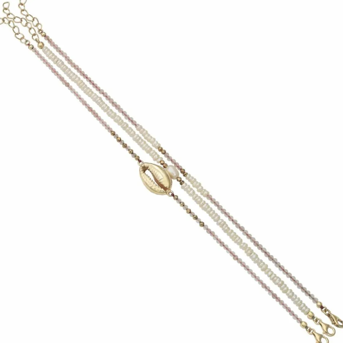 Pulsera De Bolas | Pulseras Con Piedras | LINEARGENT Pulsera de bolas diseño de tres brazaletes con perla y concha