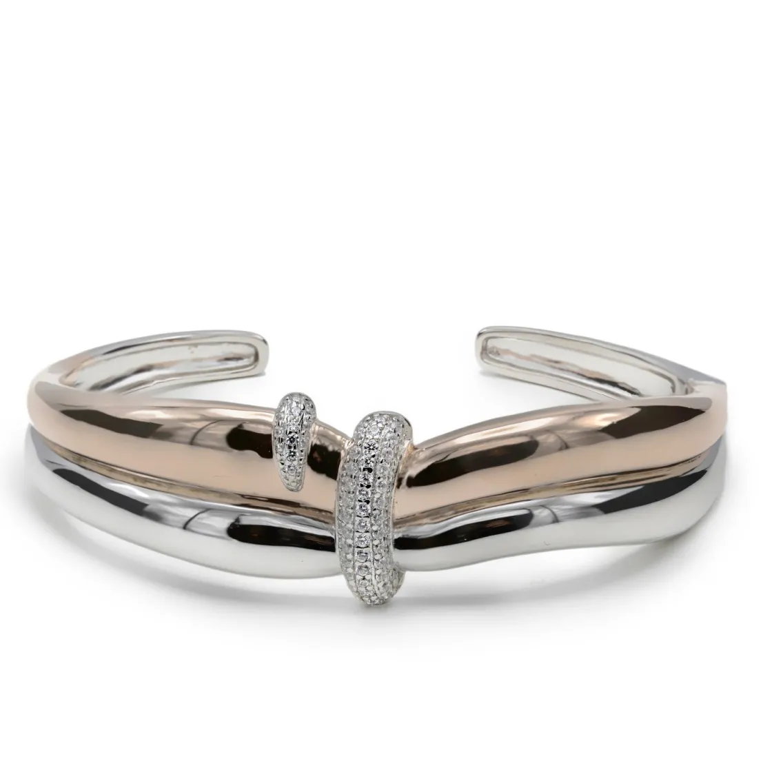 Pulseras Esclavas | LINEARGENT Pulsera esclava de plata bicolor con lazo de circonitas