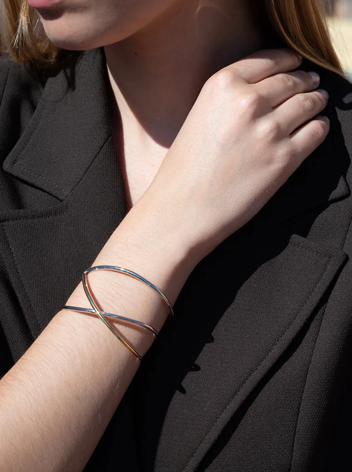 Pulseras Esclavas | LINEARGENT Pulsera esclava de plata bicolor en dorado