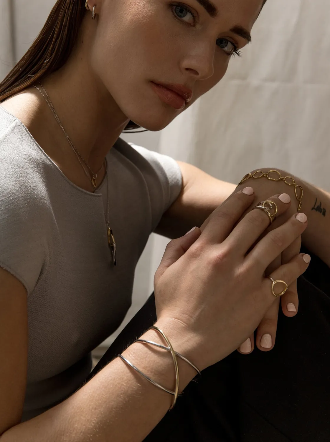 Pulseras Esclavas | LINEARGENT Pulsera esclava de plata bicolor en dorado