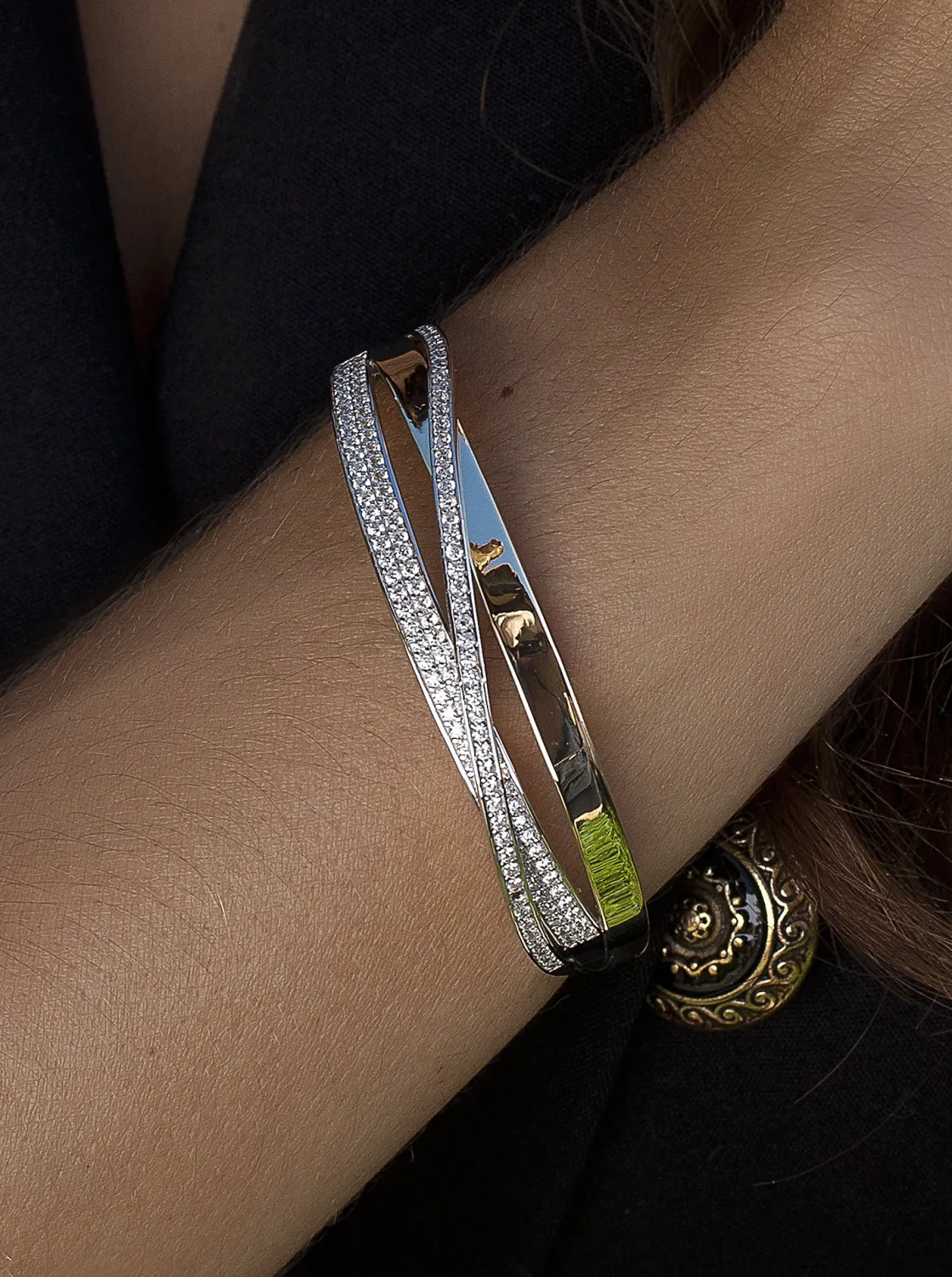 Pulseras Esclavas | LINEARGENT Pulsera esclava de plata diseño bicolor entrecruzado