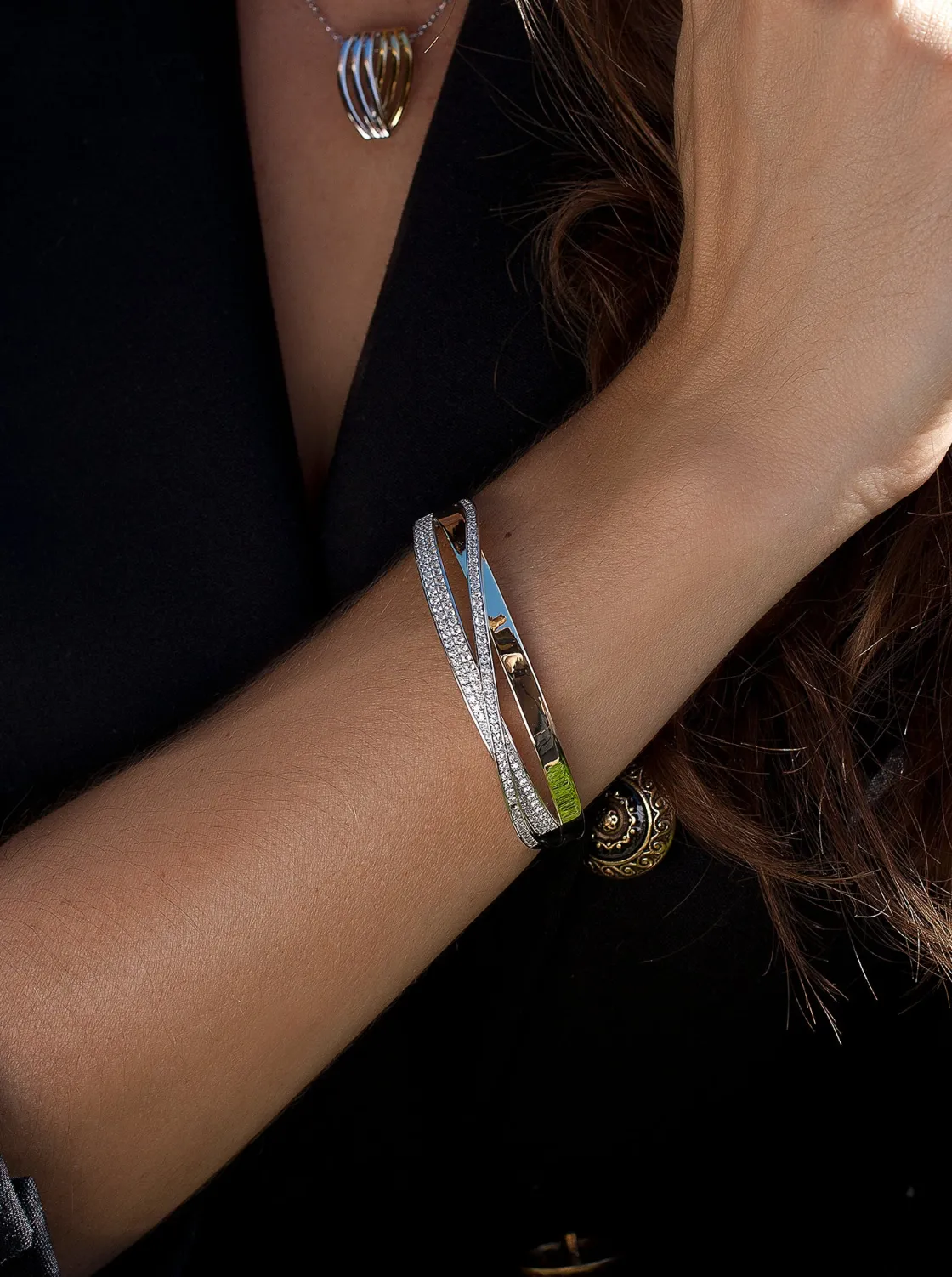 Pulseras Esclavas | LINEARGENT Pulsera esclava de plata diseño bicolor entrecruzado