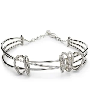Pulseras Esclavas | LINEARGENT Pulsera esclava de plata diseño círculos enredados de circonita