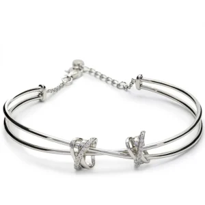 Pulseras Esclavas | LINEARGENT Pulsera esclava de plata diseño doble grapa de circonita
