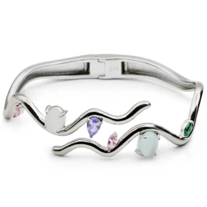 Pulseras Esclavas | LINEARGENT Pulsera esclava de plata diseño irregular con gemas