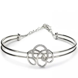 Pulseras Esclavas | LINEARGENT Pulsera esclava de plata diseño tirabuzones de circonita y plata lisa