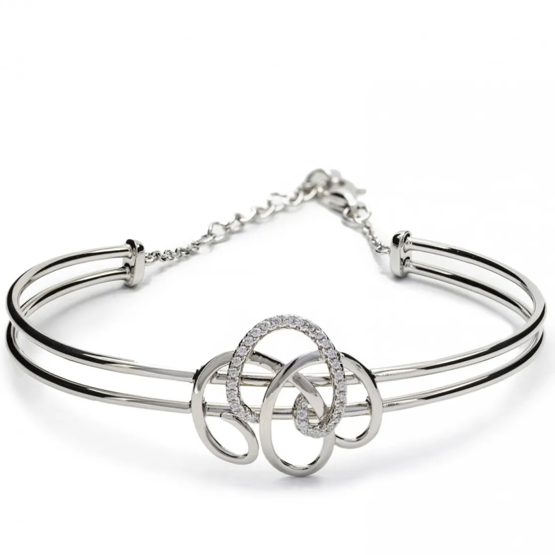 Pulseras Esclavas | LINEARGENT Pulsera esclava de plata diseño tirabuzones de circonita y plata lisa