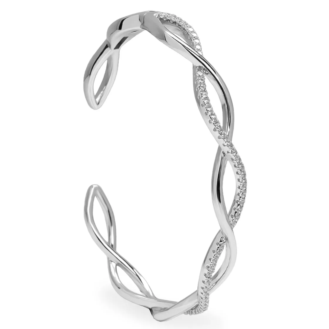 Pulseras Esclavas | LINEARGENT Pulsera esclava de plata doble carril entrelazado con circonitas
