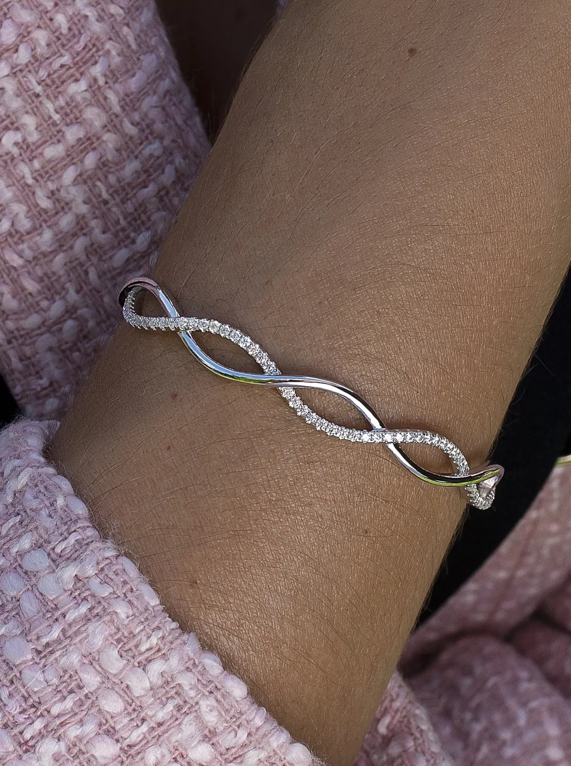 Pulseras Esclavas | LINEARGENT Pulsera esclava de plata doble carril entrelazado con circonitas