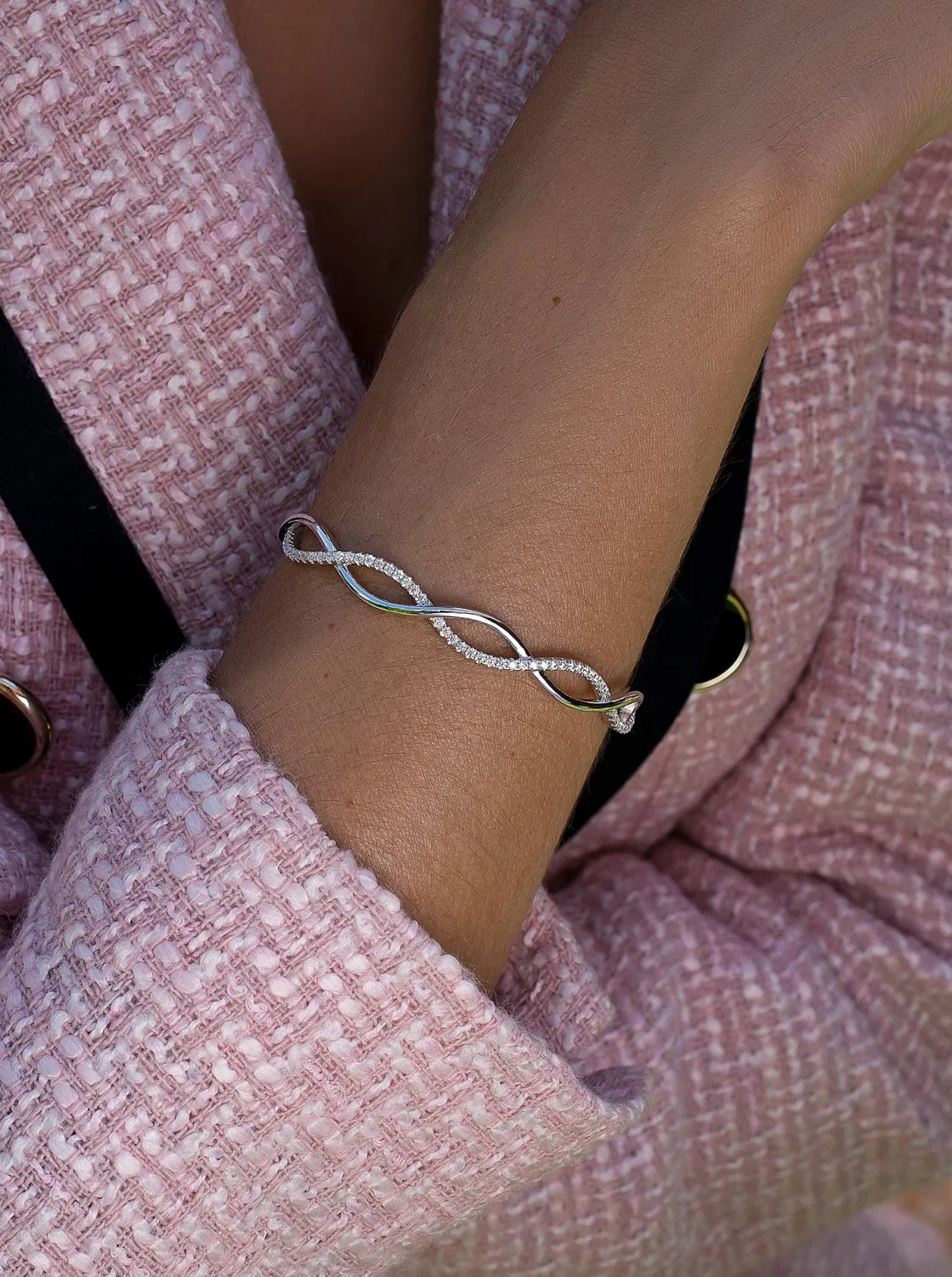 Pulseras Esclavas | LINEARGENT Pulsera esclava de plata doble carril entrelazado con circonitas