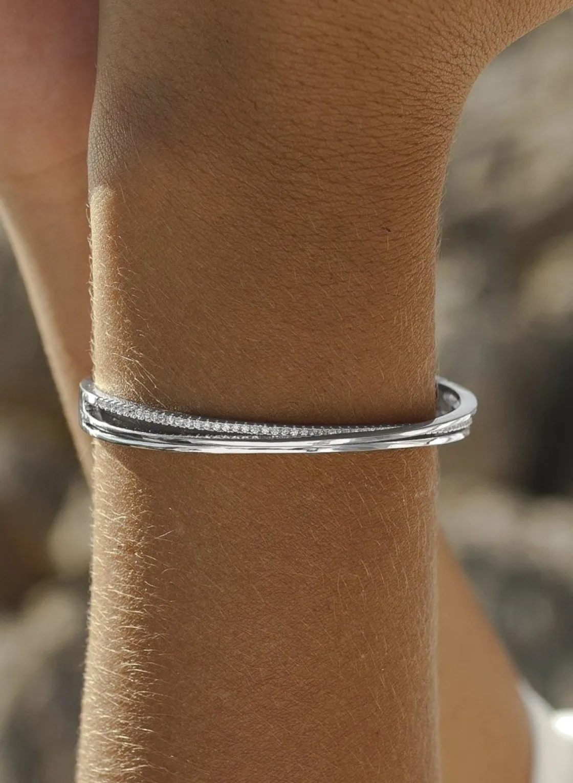Pulseras Esclavas | LINEARGENT Pulsera esclava de plata fina con circonita