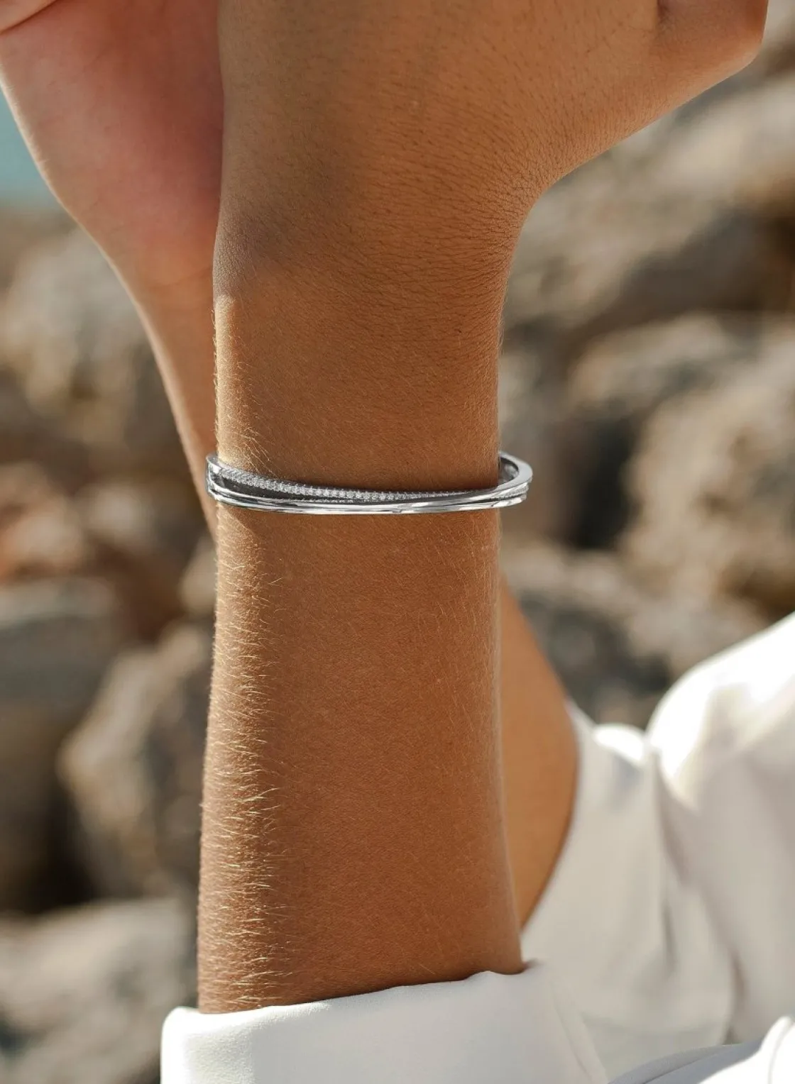 Pulseras Esclavas | LINEARGENT Pulsera esclava de plata fina con circonita