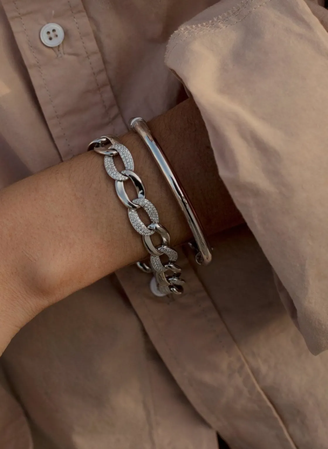 Pulseras Esclavas | LINEARGENT Pulsera esclava de plata lisa diseño cilíndrica