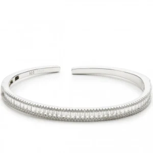Pulseras Esclavas | LINEARGENT Pulsera esclava de plata raíl con engaste de circonita
