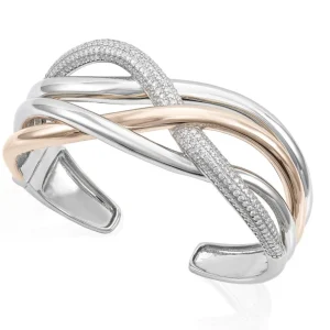 Pulseras Esclavas | LINEARGENT Pulsera esclava de plata raíles bicolor con circonitas