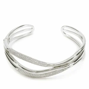 Pulseras Esclavas | LINEARGENT Pulsera esclava de plata triple raíl con circonitas
