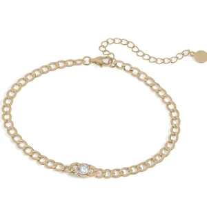 Pulsera Eslabones Plata | LINEARGENT Pulsera eslabones de plata bañada en oro con circonita