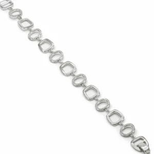 Pulsera Eslabones Plata | Pulseras Brillantes | LINEARGENT Pulsera eslabones diseño ovalado y cuadrado con circonitas