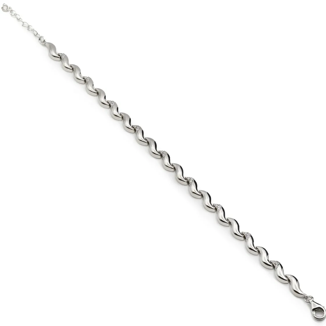Pulsera Eslabones Plata | Pulseras Brillantes | LINEARGENT Pulsera eslabones en forma de onda con circonitas
