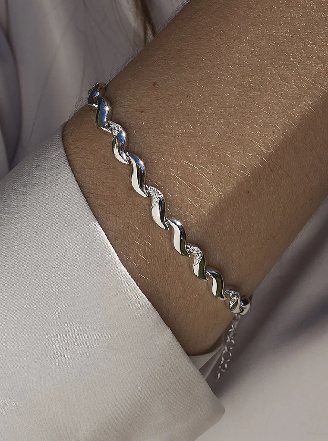 Pulsera Eslabones Plata | Pulseras Brillantes | LINEARGENT Pulsera eslabones en forma de onda con circonitas