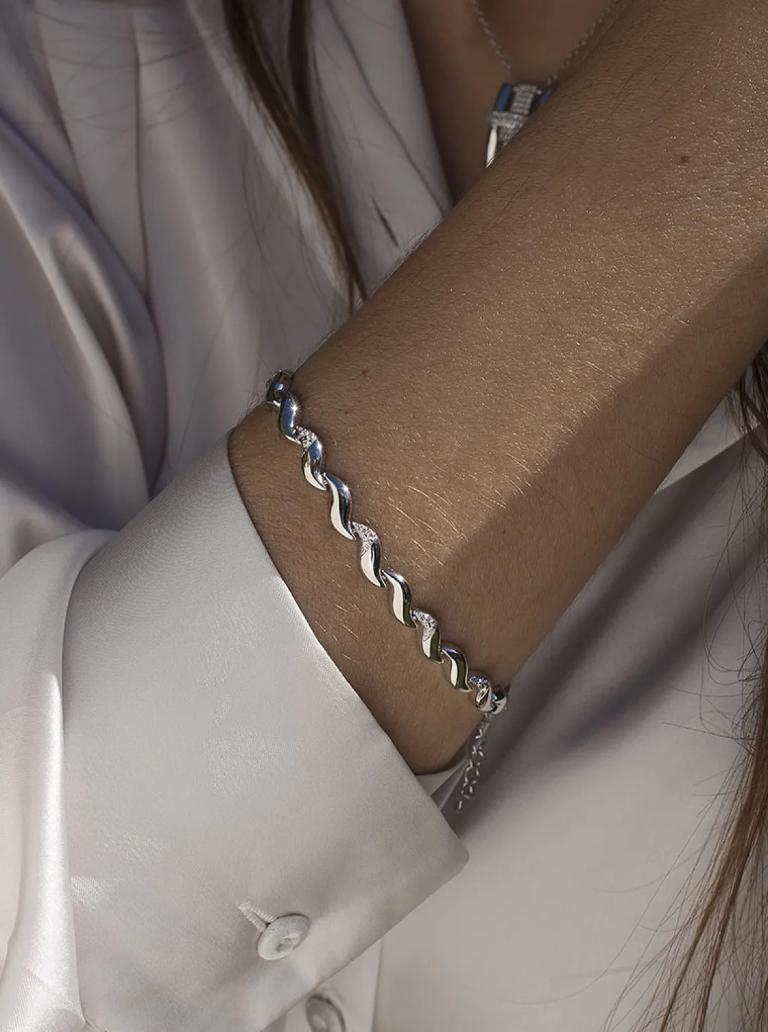 Pulsera Eslabones Plata | Pulseras Brillantes | LINEARGENT Pulsera eslabones en forma de onda con circonitas