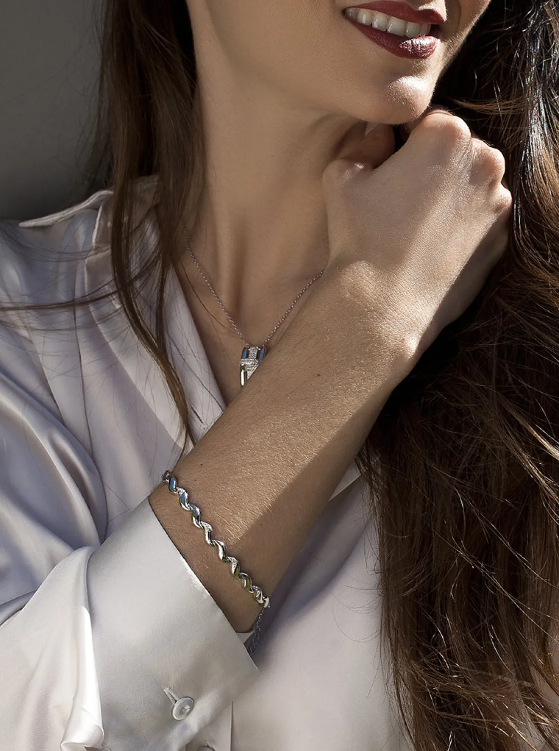 Pulsera Eslabones Plata | Pulseras Brillantes | LINEARGENT Pulsera eslabones en forma de onda con circonitas