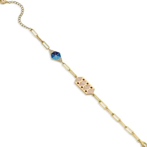 Pulseras Finas | LINEARGENT Pulsera eslabones plata bañada en oro diseño esmalte y circonitas