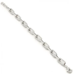 Pulsera Eslabones Plata | Pulseras Brillantes | LINEARGENT Pulsera eslabones plata con diseño rectangular con circonita